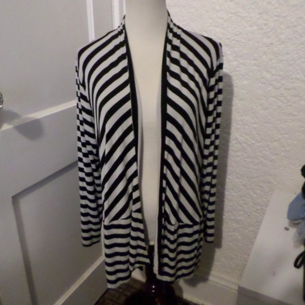 Chico's Striped Knit Open Front Cardigan Chico's 2 M/L